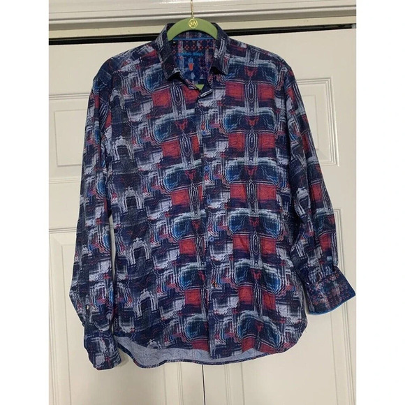 Visconti Black Shirt Mens Medium Flip Cuff Paisley Watercolor Art Collared (J24) - Picture 3 of 9